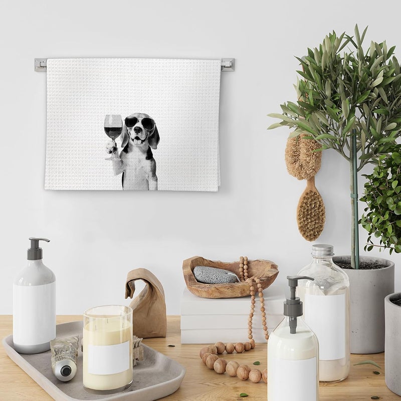 FIicy Beagle Gifts Wine Kitchen Towels, Gifts for Beagle Dog Wine Lovers Decorative Hand Dish Tea Towel for Kitchen Home Bar, Funny BeagleDog Owners Home Bar Decor(16x24In) - Image 4